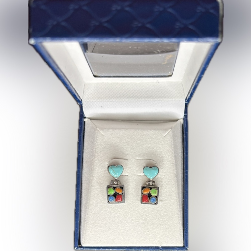 Vintage Multi Genuine Stones, Turquoise, Sterling Silver Earrings